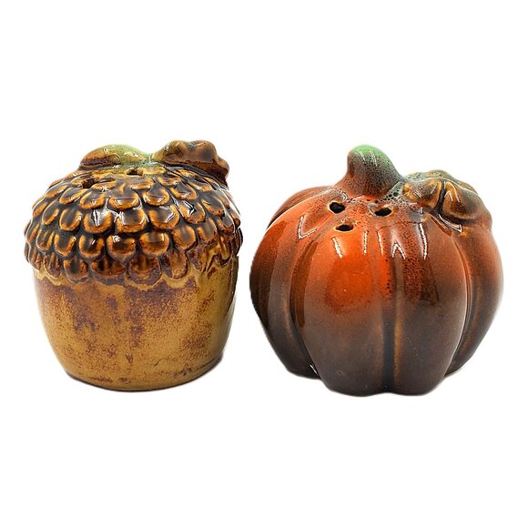 Miniature Vintage Ceramic "Pumpkin & Acorn" Salt & Pepper Shakers – NEW - Picture 1 of 3